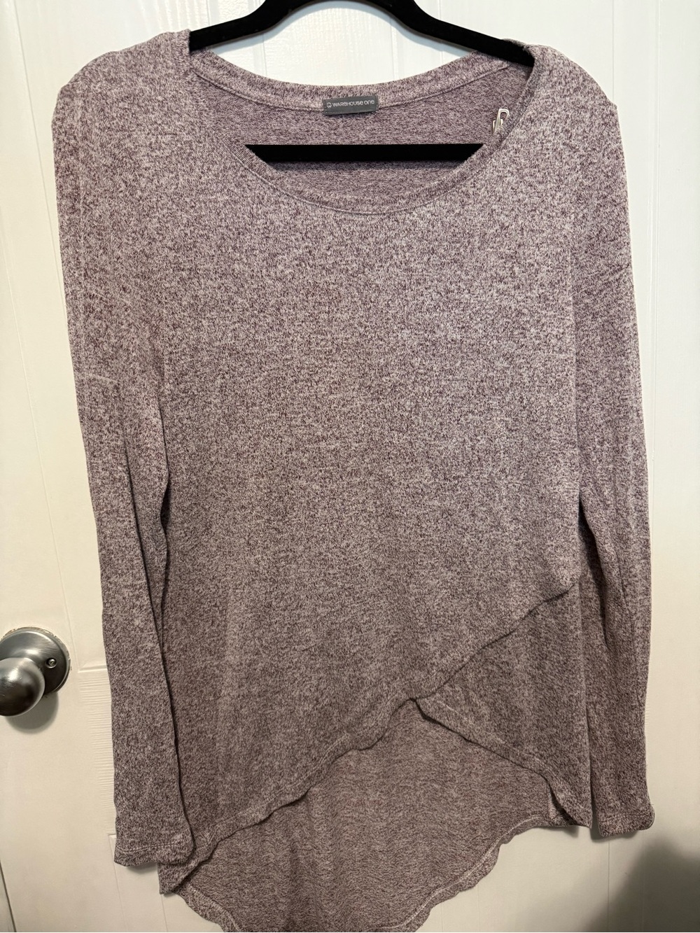Wearhouse One Heathered Mauve Scoop Neck Long Sleeve Top